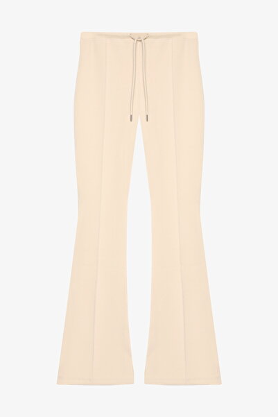 Quzu Lace-Up Hem Detail Spanish Leg Trousers Beige