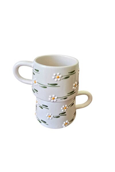 xemu طقم من كوبين مطرزين يدويًا بتصميم الأقحوان