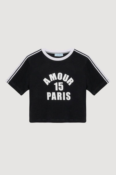 Quzu Παρίσι γραπτό μπλουζάκι με πλάγια ώμους Navy Blue