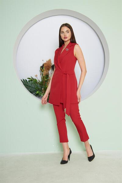 LOVELF Broş Detay Kuşaklı Yelek Takım