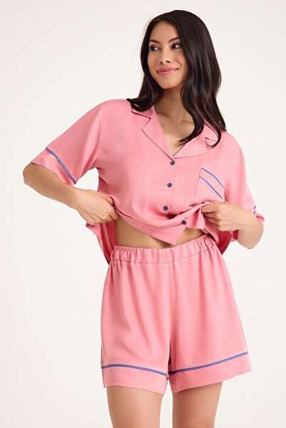 Amarelle Dream Pink Viscose Short Sleeve Button Front Pajama Set with Shorts