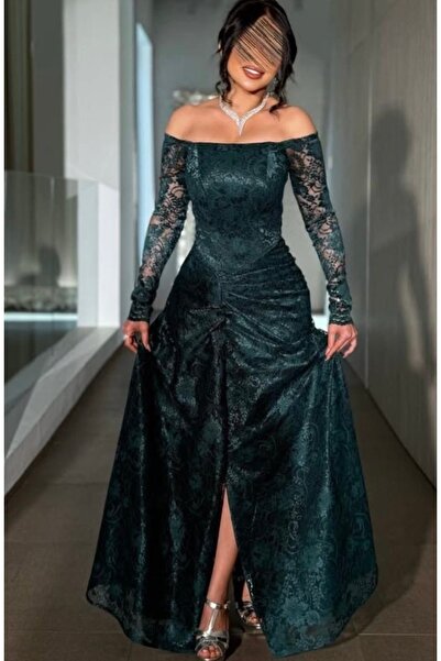 Narin Boutique Olive green lace evening dress