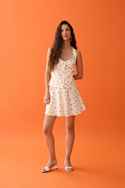 Quzu Міні-спідниця з лимонним візерунком, екрю