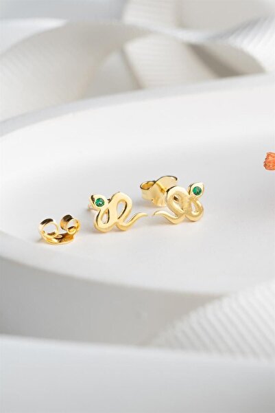 Silvano Jewelry 925 Ayar Gold Yılan Gümüş Küpe