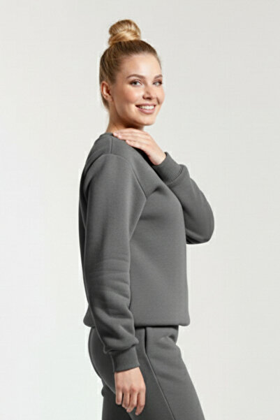 OXVİN Μαλακό Puff Fabric - Fleece γυναικείο φούτερ, Crew λαιμόκοψη, 3 κλωστές, Oversize Original Fit