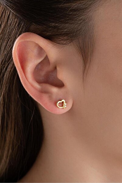 Silvano Jewelry 925 Ayar Gold Kalp Gümüş Küpe