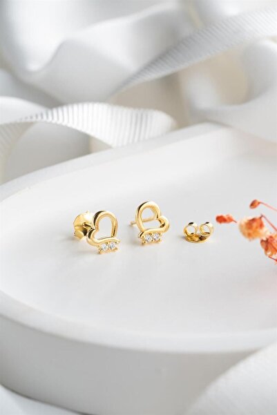 Silvano Jewelry 925 Ayar Gold Kalp Gümüş Küpe