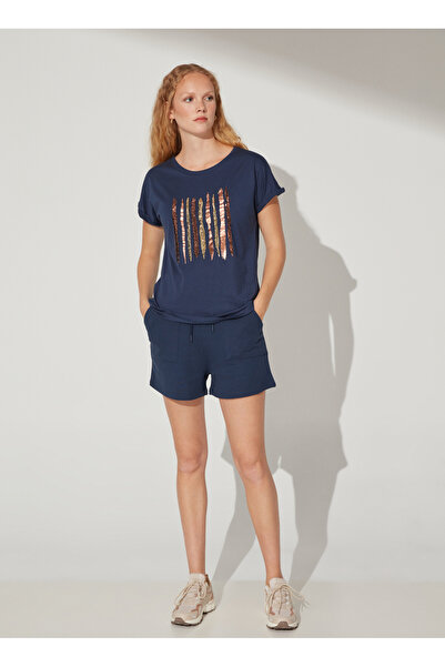 Fabrika Lastikli Bel Basic Lacivert Kadın Şort BRUNEL