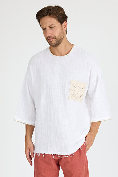 Plus Ninety Plusninety Men's Pocketed Shepherd Stitching Oversize Cotton Tshi...