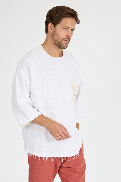 Plus Ninety Plusninety Men's Pocketed Shepherd Stitching Oversize Cotton Tshi...