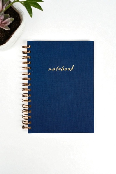 Printer X Studio Lacivert Keten Kapaklı Çizgili Defter – A5, 160 Sayfa, Bakır Spiral, 110 gr Ivory Kâğıt