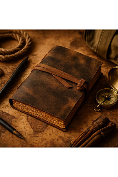 YuniQo دفتر ملاحظات عتيق مصنوع يدويًا من الجلد الطبيعي / ورق عتيق مخصص