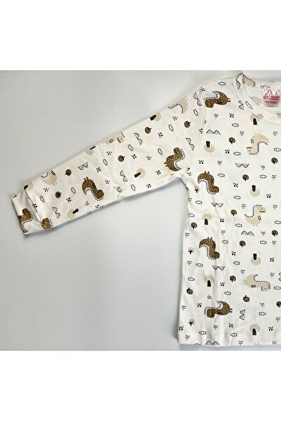 EnBy Kids %100 Pamuk Dinazor Desenli Manşetli Erkek Çocuk Pijama Takımı 12 Yaş