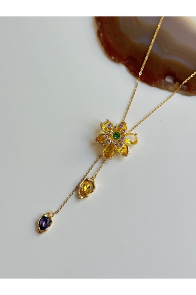 YOUES JEWELRY Çelik Idyllia Kolye Çiçek Asansörlü Y Kolye Sarı Gold