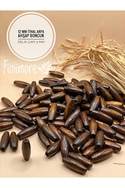 Fiolimore 12 mm Ithal Arpa Model Kahverengi Ahşap Boncuk Delik Çapı 3mm(25 Gr...