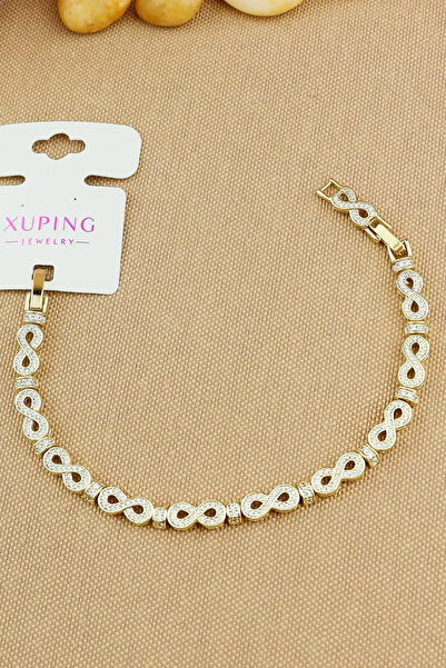 Keyifli Hayaller Xuping Bileklik Zirkon Taşlı Sonsuzluk Model Bileklik Altın Rengi Kararmaz En:6mm 17+2cm