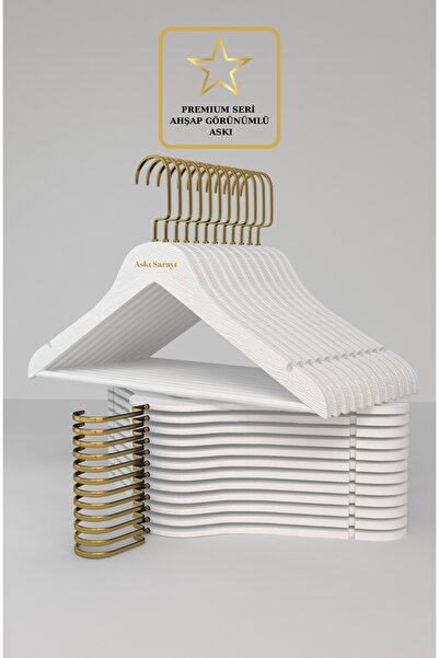 menofis Beyaz Ahşap Görünümlü Premium Özel Amerikan Kancalı Askı 12 Adet