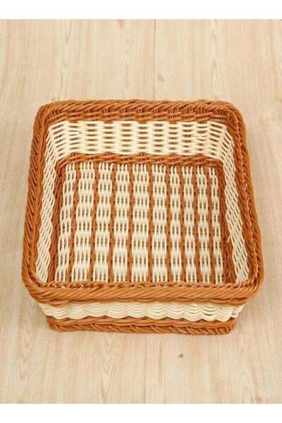 Raffine 1-Piece Handmade Bamboo Rattan Rectangular Fruit Basket Food Storage Bowls Service Tray Kitchen Orga