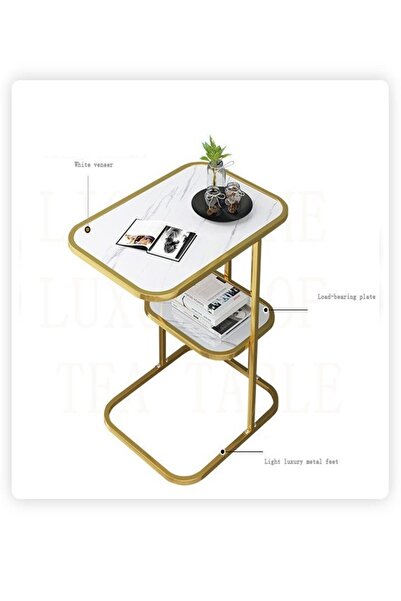 Raffine Modern Luxury Creative Living Room Bed Sofa Table Gold/White One Piece 50 x 30 x 58 cm