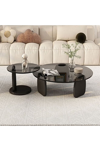 Raffine Set of 2 Modern Design Stylish Luxury Round Edges Tempered Glass and Premium Wood Coffee Table