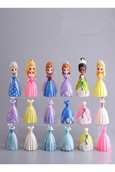 Raffine 18 Pieces Disney Action Figures Princess Dolls and Dresses Set in Vibrant Colors for Kids