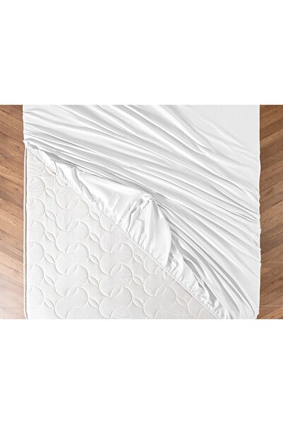 Madame Coco Ciel King Size Plus Elastisches Satin-Bettlaken - Weiß