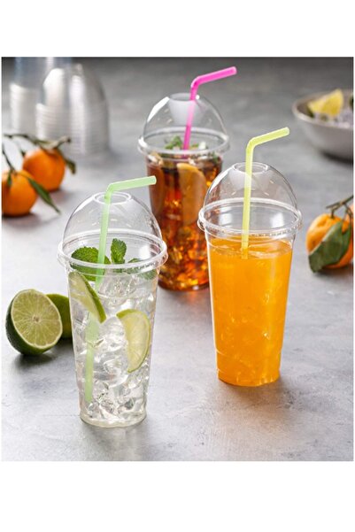 Raffine 100 Pieces Multipurpose Use Disposable Glass Thickened Transparent Plastic Cup with Lid 360 ml