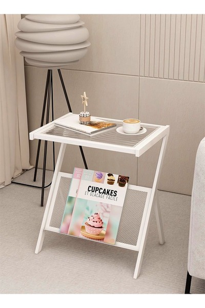 Raffine Multifunction Glass-top Sofa Side Table Accent End Table with Magazine Rack Bedside Nightstand Z Sha