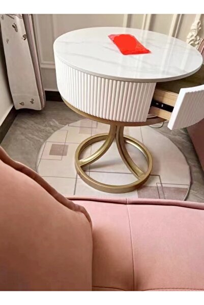 Raffine Modern Multipurpose Unique Design Side Table Strong Iron Base Bedside Table with Wood Drawer Storage