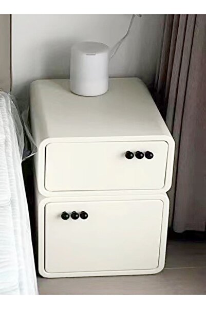 Raffine Modern Minimalist Design Rectangular Bedside Table Solid Wood Nightstand with 2 Storage Drawers Bed