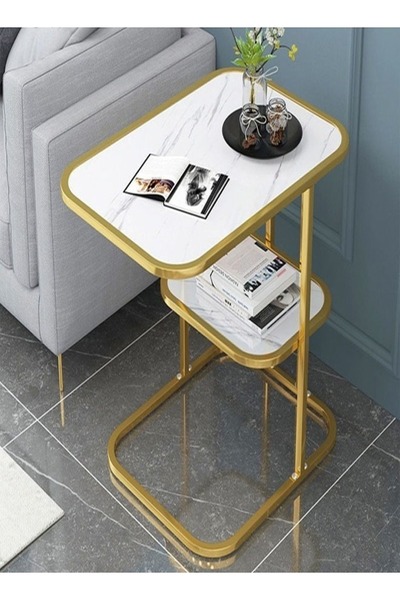 Raffine Modern Luxury Creative Living Room Bed Sofa Table Gold/White One Piece 50 x 30 x 58 cm