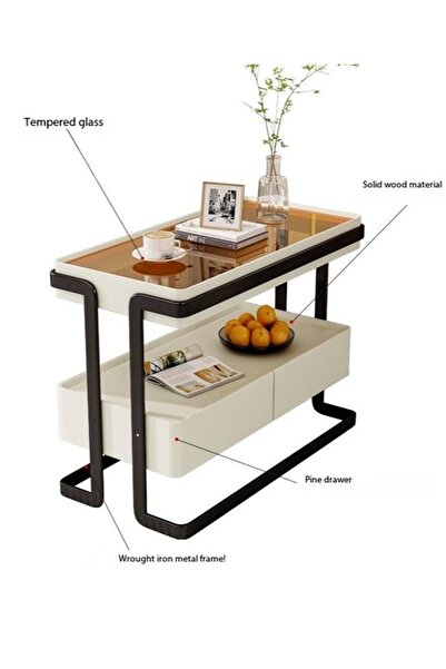 Raffine 2 Tiers Multipurpose Modern Design Side Table with 2 Storage Drawers