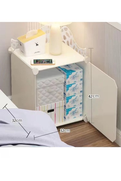 Raffine Simple Bedside Storage Cabinet Rack White 32 x 32 x 42 cm