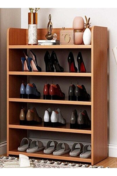 Raffine منظم أحذية خشبي بخمس طبقات، بني