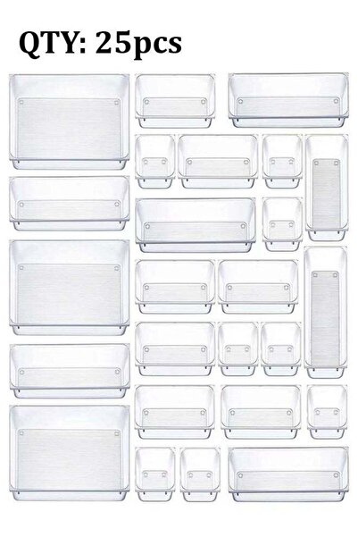 Raffine 25 قطعة من منظم الأدراج البلاستيكية الشفافة، مقسمات الأدراج، صناديق تخزين لمستحضرات التجميل وملحقات الحمام