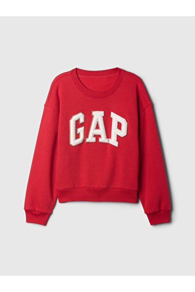 GAP Kız Çocuk Kırmızı Gap Logo Oversize Fleece Sweatshirt