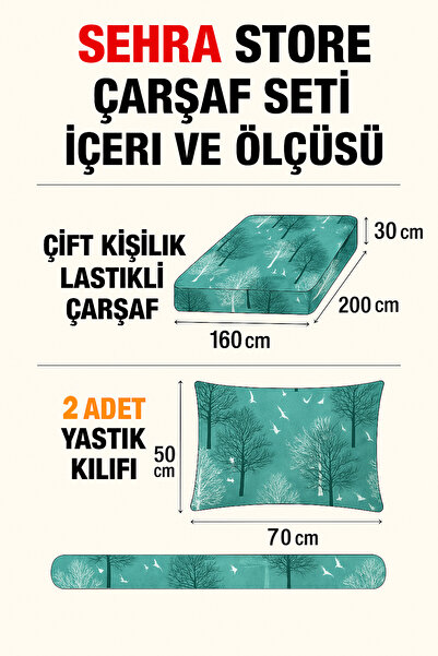 sehra Double Cotton Fitted Sheet + 2 Pillowcases Bedding Set Durable Patterned Set