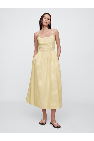 GAP Kadın Sarı Askılı Midi Poplin Elbise