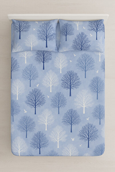 sehra Double Cotton Fitted Sheet + 2 Pillowcases Bedding Set Durable Patterned Set