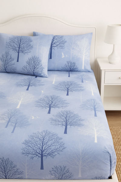 sehra Double Cotton Fitted Sheet + 2 Pillowcases Bedding Set Durable Patterned Set