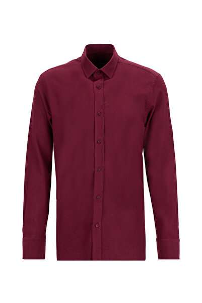 Fabrika Slim Fit Gömlek Yaka Düz Bordo Erkek Gömlek F5WM-GML 2574