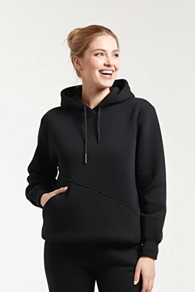 OXVİN Γυναικείο φούτερ Oversize Puff Soft Hooded - Cut Pocket, 3 κλωστές, Fleece Inner Surface