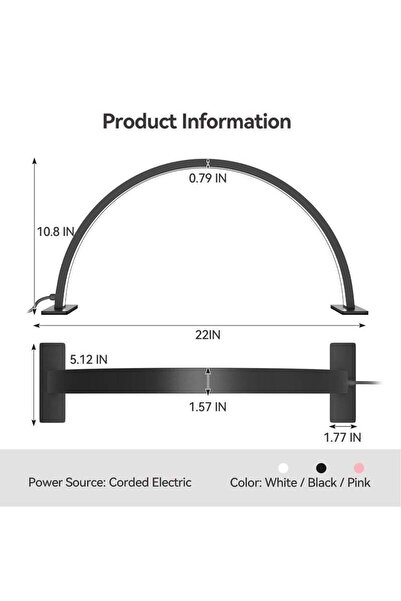 Bukela 22inch Half Moon Light Nail Lamp for Desk, LED Nail Tech Lamp Lash Light for Professionals