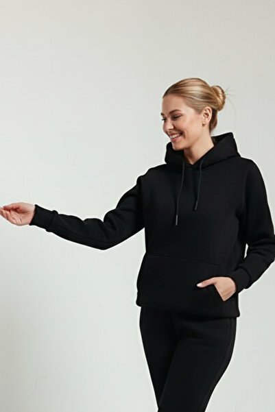 OXVİN Γυναικεία φούτερ Kangaroo Pocket Hooded 3 κλωστών Puff Soft (Fleece Inside) Φούτερ - Oversize ORIGINAL MOLD