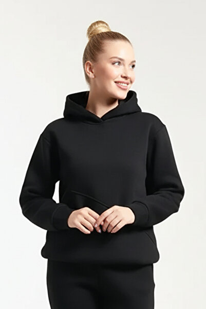 OXVİN Γυναικείο φούτερ Oversize Puff Soft Hooded - Cut Pocket, 3 κλωστές, Fleece Inner Surface