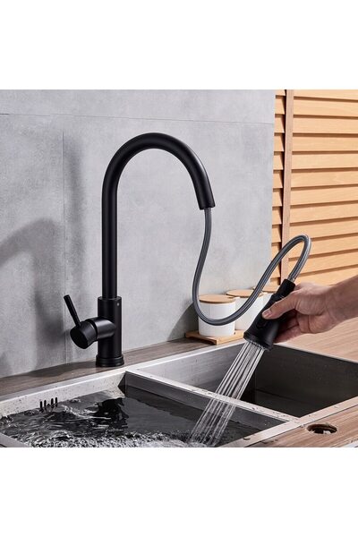 Sanlux Baterie Bucătărie Negru, 39 cm, 2 Moduri de Jet și Buton Pauză, BSL14/ VST75