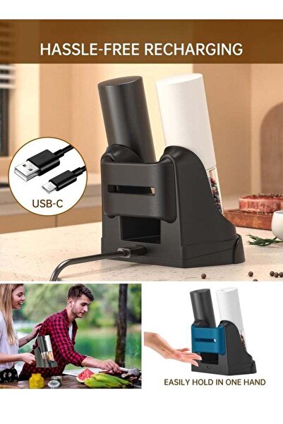 Bukela Electric Salt & Pepper Grinder Set with Charging Base, Adjustable