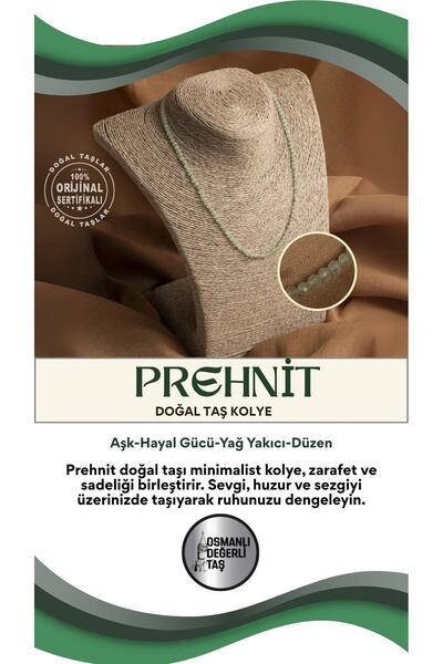 OSMANLI DEĞERLİ TAŞ Sertifikalı Prehnit Doğal Taşı Minimal Tasarım Kolye