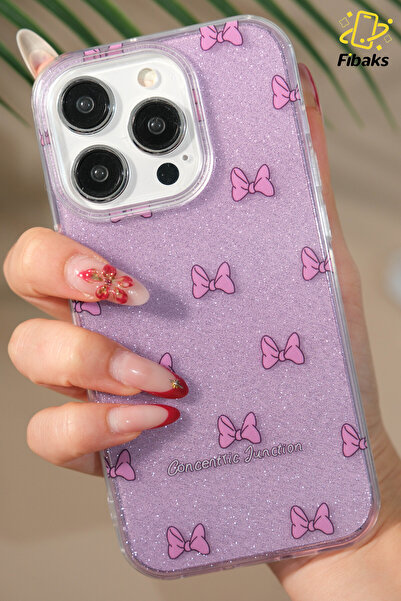 Fibaks Apple iphone 13 pro max compatible case purple glitter bow pattern colorful glossy shock absorbing cover