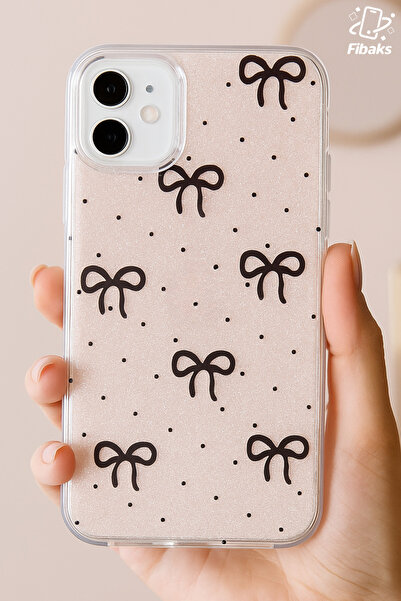 Fibaks Apple iPhone 12/12 Pro Compatible Case Silvery Black Bow Pattern Colorful Shiny Shock Absorbing Cover